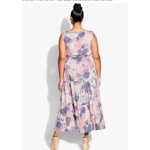 Loralette Plus Size Seashore Maxi Dress Serene Tie Dye Belted Tiered V-Neck - Picture 2 of 10